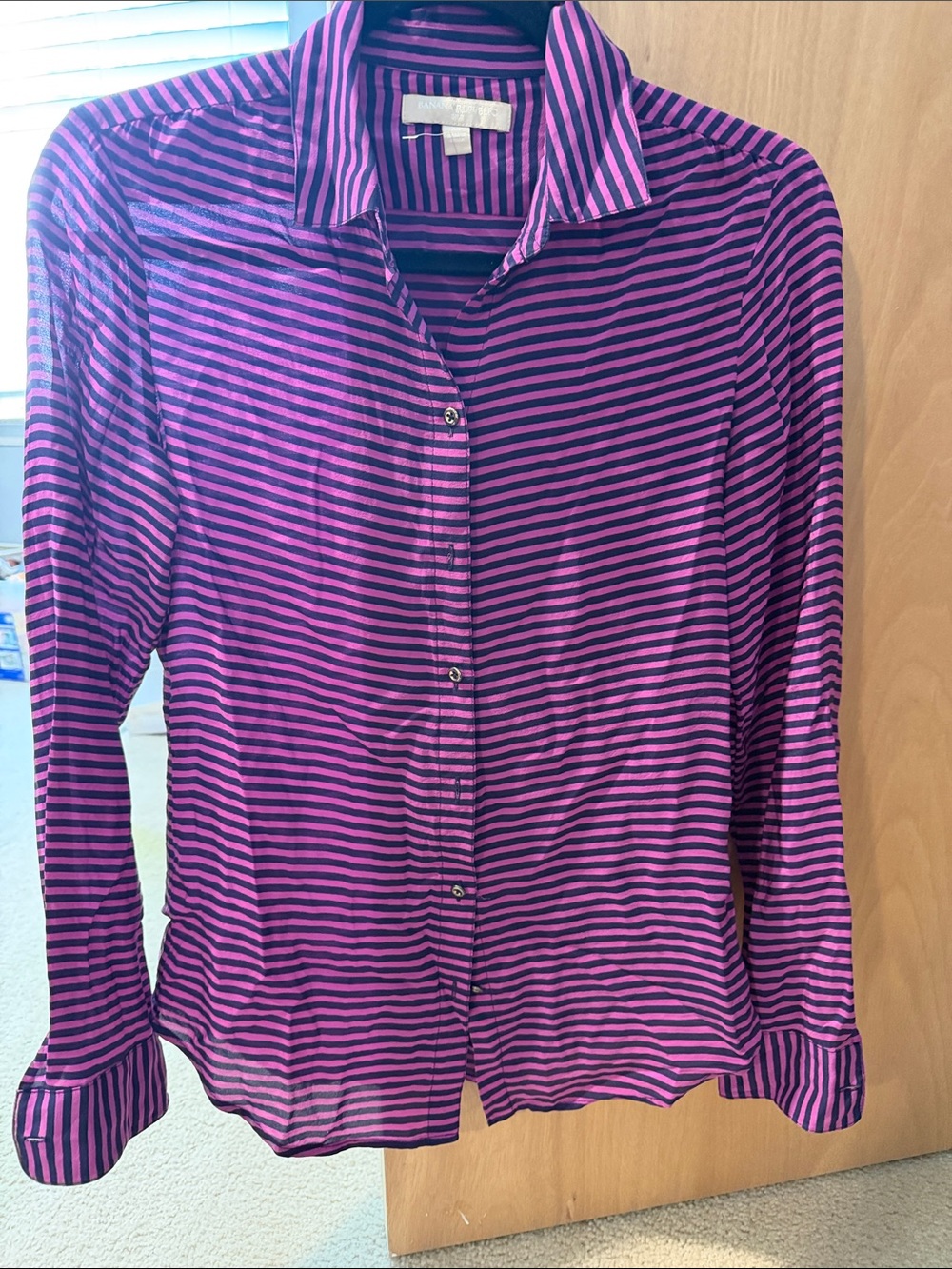 Banana Republic Purple and Pink Striped Button-Down Shirt